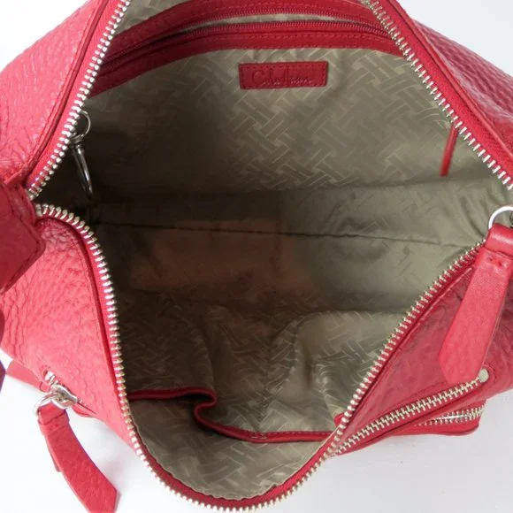 Cole Haan Red Pebbled Leather Hobo Shoulder Bag Slouch Purse Handbag - Picture 12 of 12